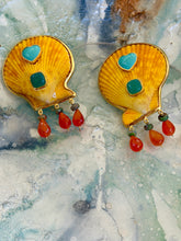Yellow Scallop Earrings with Turquoise & Carnelian