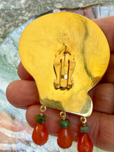 Yellow Scallop Earrings with Turquoise & Carnelian