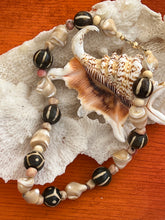 African Mali Beads with Cut Clam Necklace