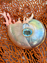 Nautilus Heart Brooch with Pink Coral Sprays