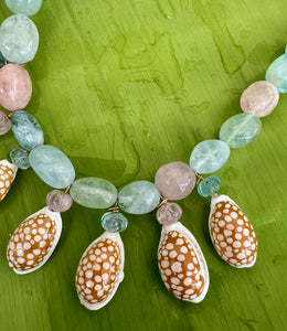 Aquamarine Choker Necklace with Cyprea Cribaria Shells