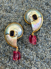 Nautilus Heart Earrings with Pink Tourmaline Drops