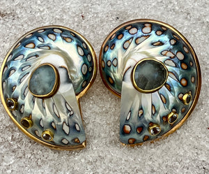 Nautilus Earrings with Aquamarines