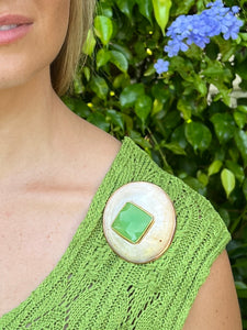 Yellow Limpet Brooch with Green Onyx