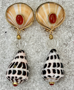 Conus Drop Earrings with Coral