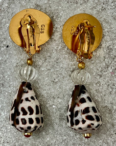 Conus Drop Earrings with Coral