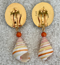 Cone Shell Earrings with Coral Cabochons