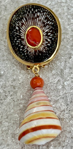 Cone Shell Earrings with Coral Cabochons