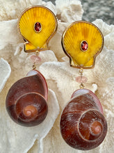 Yellow Scallop Drop Earrings with Garnet