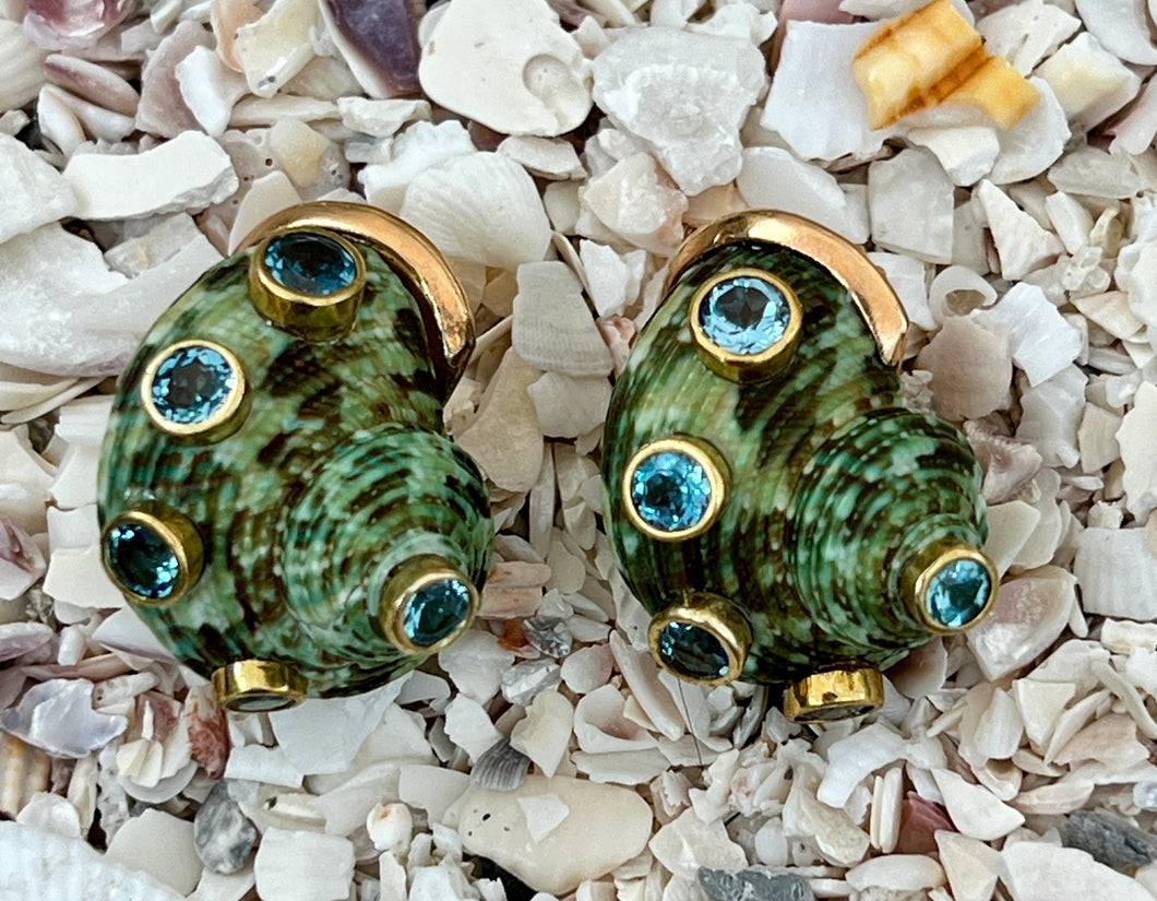 Green Snail Earrings with Topaz