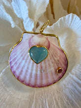 St. James Scallop Pendant with an Aquamarine Heart