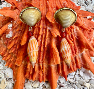 14-Karat Mitre Shell Drop Earrings with Carnelian