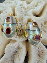 Nautilus Heart Earrings with Tourmalines & Garnet