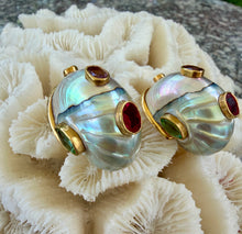 Nautilus Heart Earrings with Tourmalines & Garnet