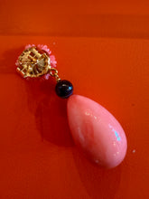 Carved Queen Conch Drop Earrings with Black Onyx