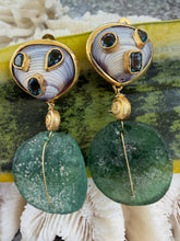 Purple Clam & Ancient Roman Glass Drop Earrings