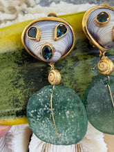 Purple Clam & Ancient Roman Glass Drop Earrings