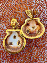 Orange Scallop & Cymbatium Shell Drop Earrings with Gemstones