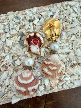 Calico Scallop Drop Earrings with Pearl & Tourmaline