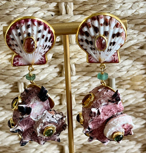 Delphinula Snails Earrings with Tourmaline