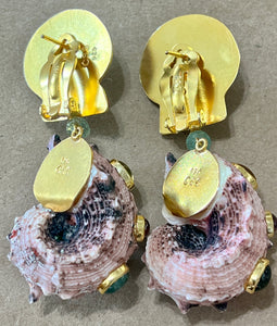 Delphinula Snails Earrings with Tourmaline