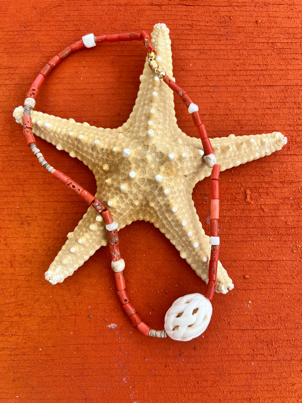 Italian Coral Necklace with White Bone Beads