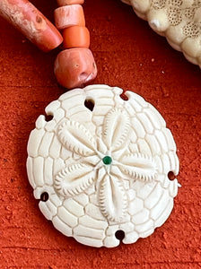 Red Coral Necklace with a Sand Dollar Pendant