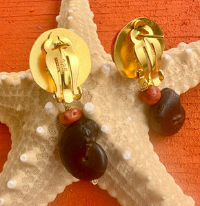 Apple Coral Earrings with Ammonites