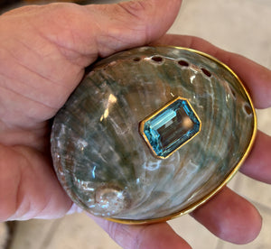 Red Abalone Shell Belt Buckle with Blue Topaz