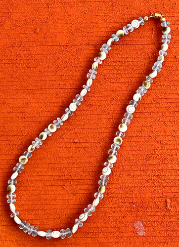 Shell Bead Necklace with Aquamarine Rondelles