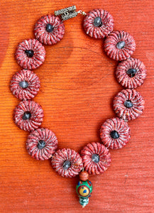 Apple Coral Roundels Necklace with Smoky Quartz