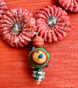 Apple Coral Roundels Necklace with Smoky Quartz