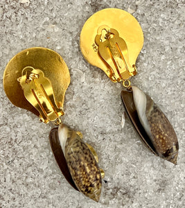 Smaller Vermeil, Scallop & Olive Shell Drop Earrings with Citrine