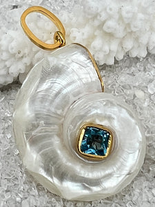 Delphinula Shell Charm with London Blue Topaz