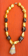 Golden Pearl & Carved Shell Necklace