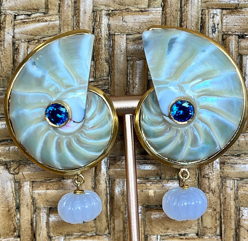 Nautilus Heart Earrings with Sapphire & Moonstone