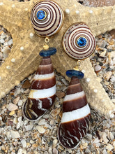 Sundial Shell & Tree Snail Drop Earrings with Sapphires