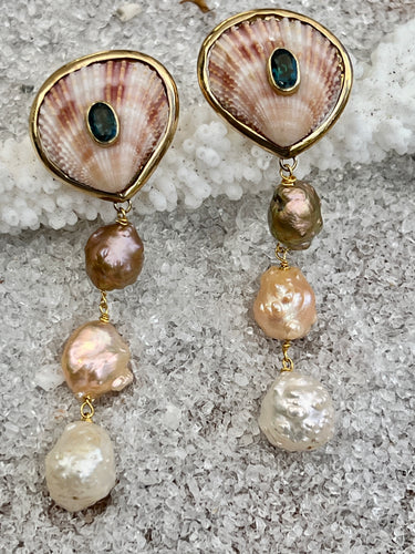 14-K Scallop and Pearl-Drop Earrings