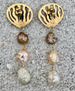 14-K Scallop and Pearl-Drop Earrings