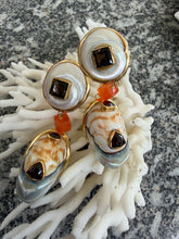Nautilus Shell Drop Earrings with Tourmaline and Carnelian