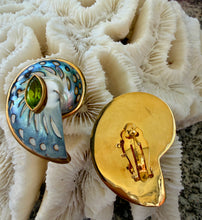 Leopard Nautilus Shell Earrings with Tourmaline