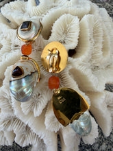 Nautilus Shell Drop Earrings with Tourmaline and Carnelian