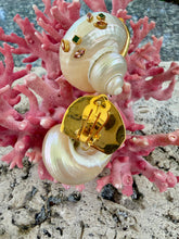 Pearled Turbo Shell Earrings with Sapphires