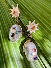 Nautilus Heard Drop Earrings with Colored Gemstones