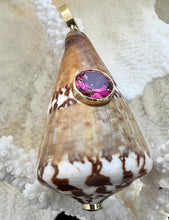 Beaded Citrine Necklace with Conus Shell Pendant Sporting a Pink Topaz