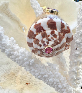 Beaded Citrine Necklace with Conus Shell Pendant Sporting a Pink Topaz