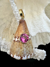 Beaded Citrine Necklace with Conus Shell Pendant Sporting a Pink Topaz