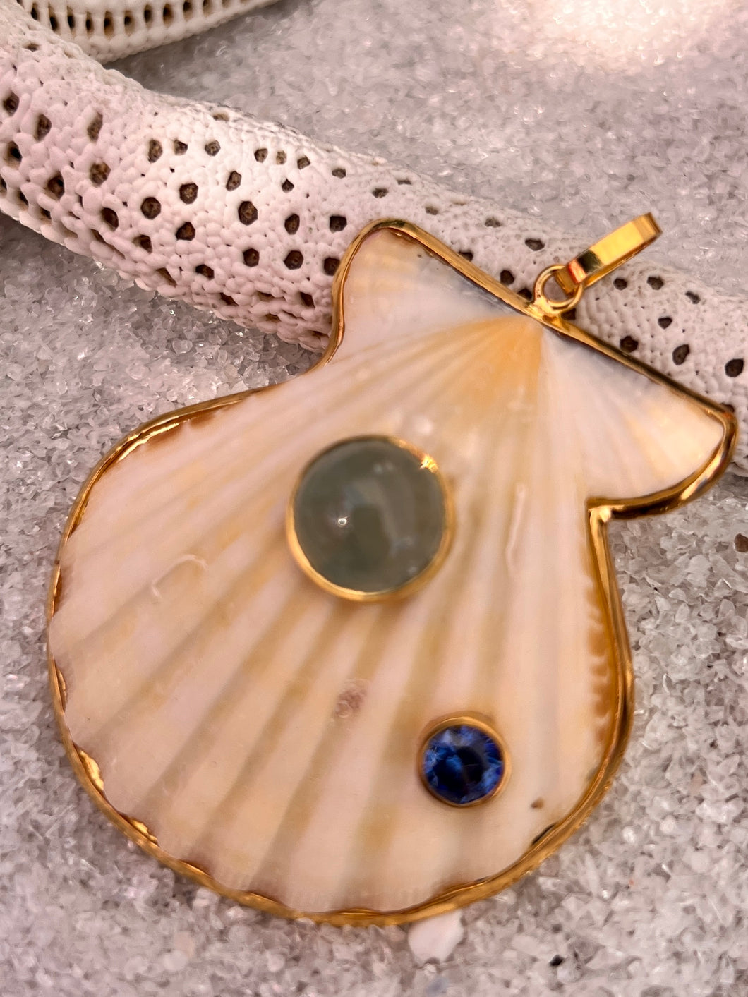 St. James Scallop Pendant with Chrysoprase & Sapphire