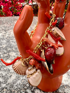 Seashell Charm Bracelet with Italian Coral