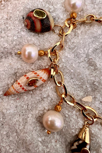 14-karat Charm Bracelet with Pearls & Shell Charms